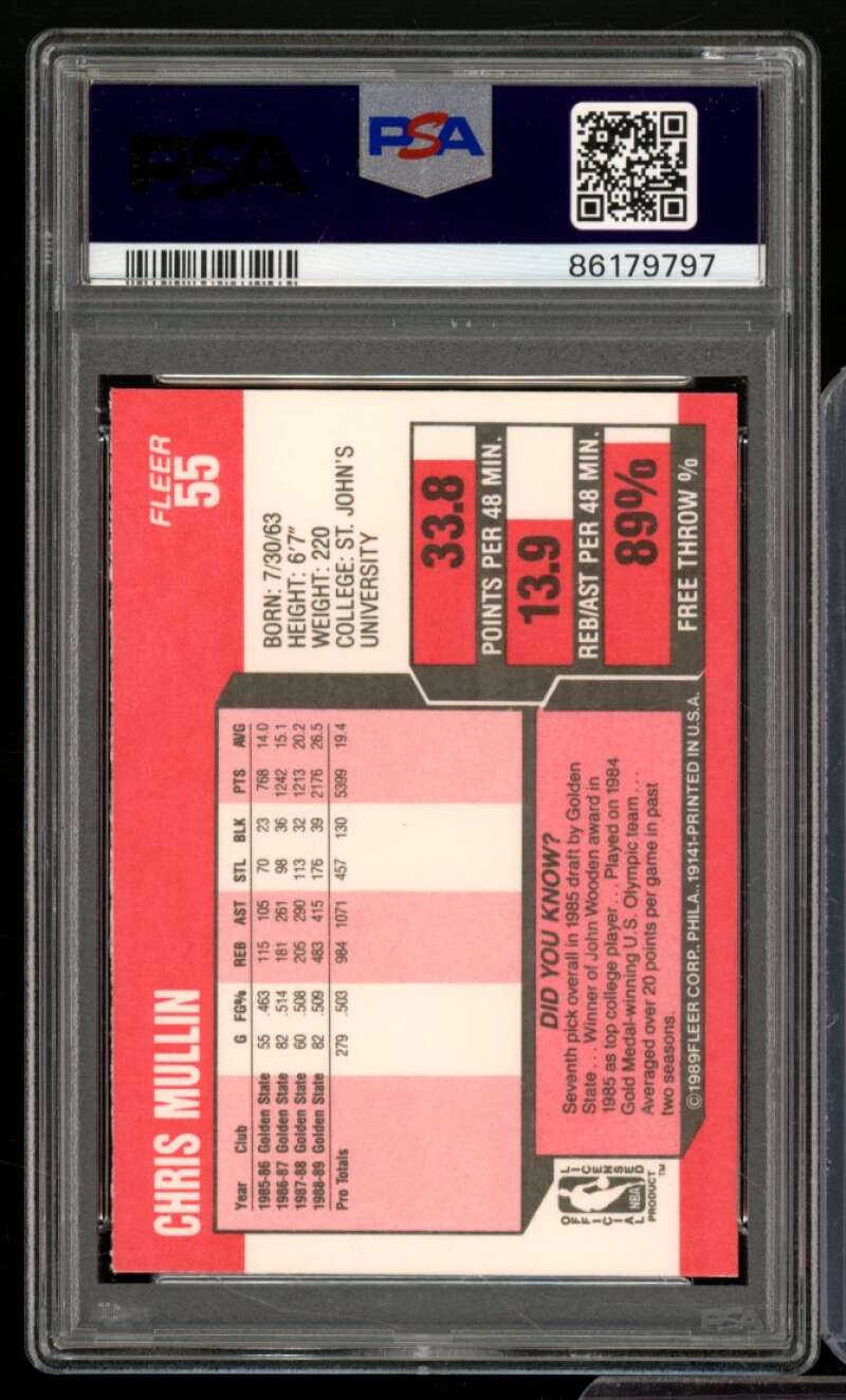 Chris Mullin Card 1989-90 Fleer #55 PSA 9 Image 2