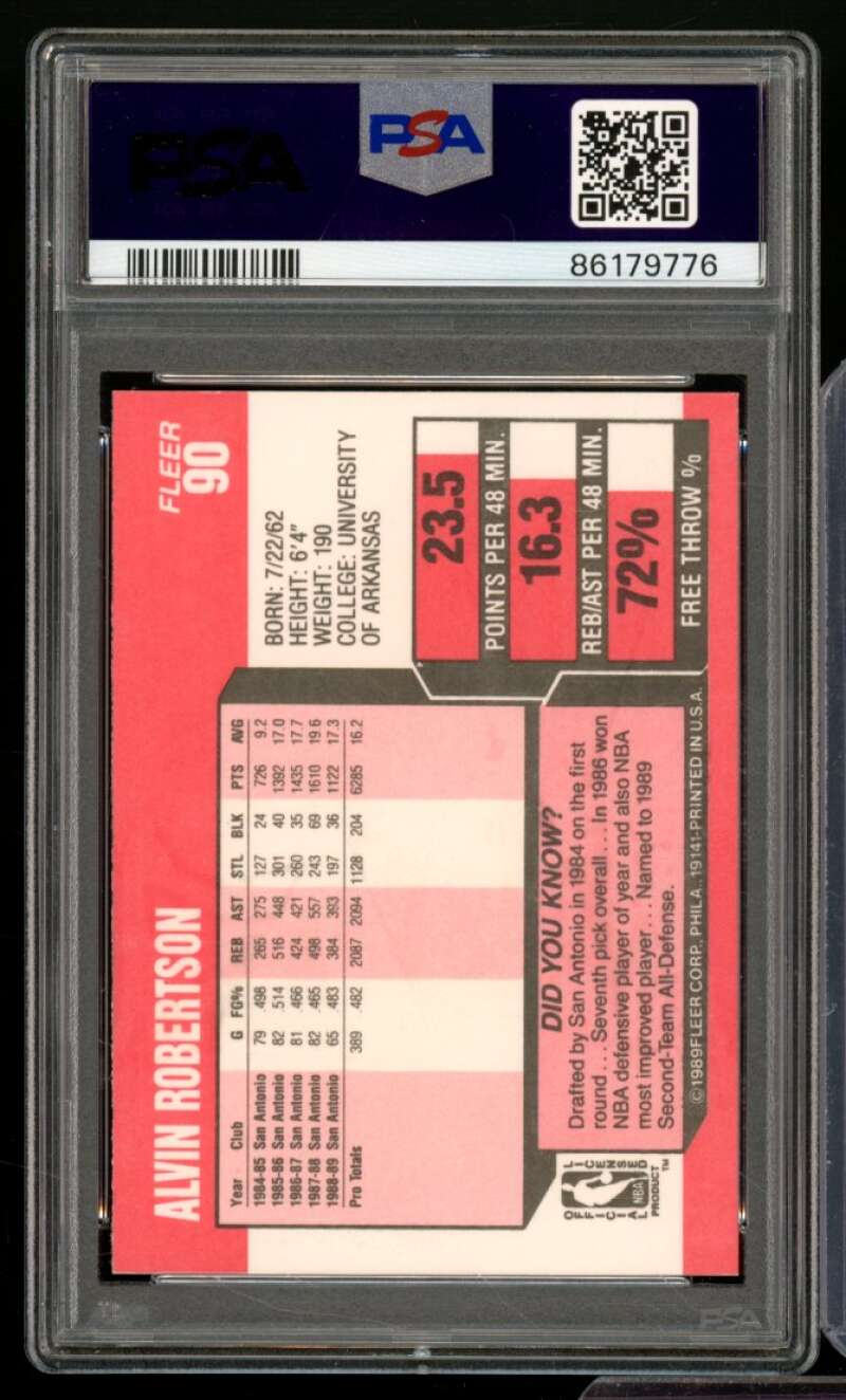 Alvin Robertson Card 1989-90 Fleer #90 PSA 9 Image 2