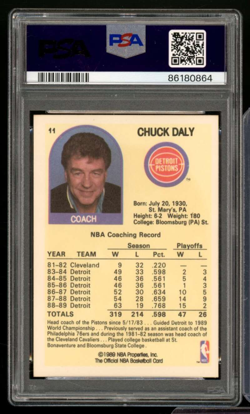 Chuck Daly Rookie Card 1989-90 Hoops #11 PSA 9 Image 2