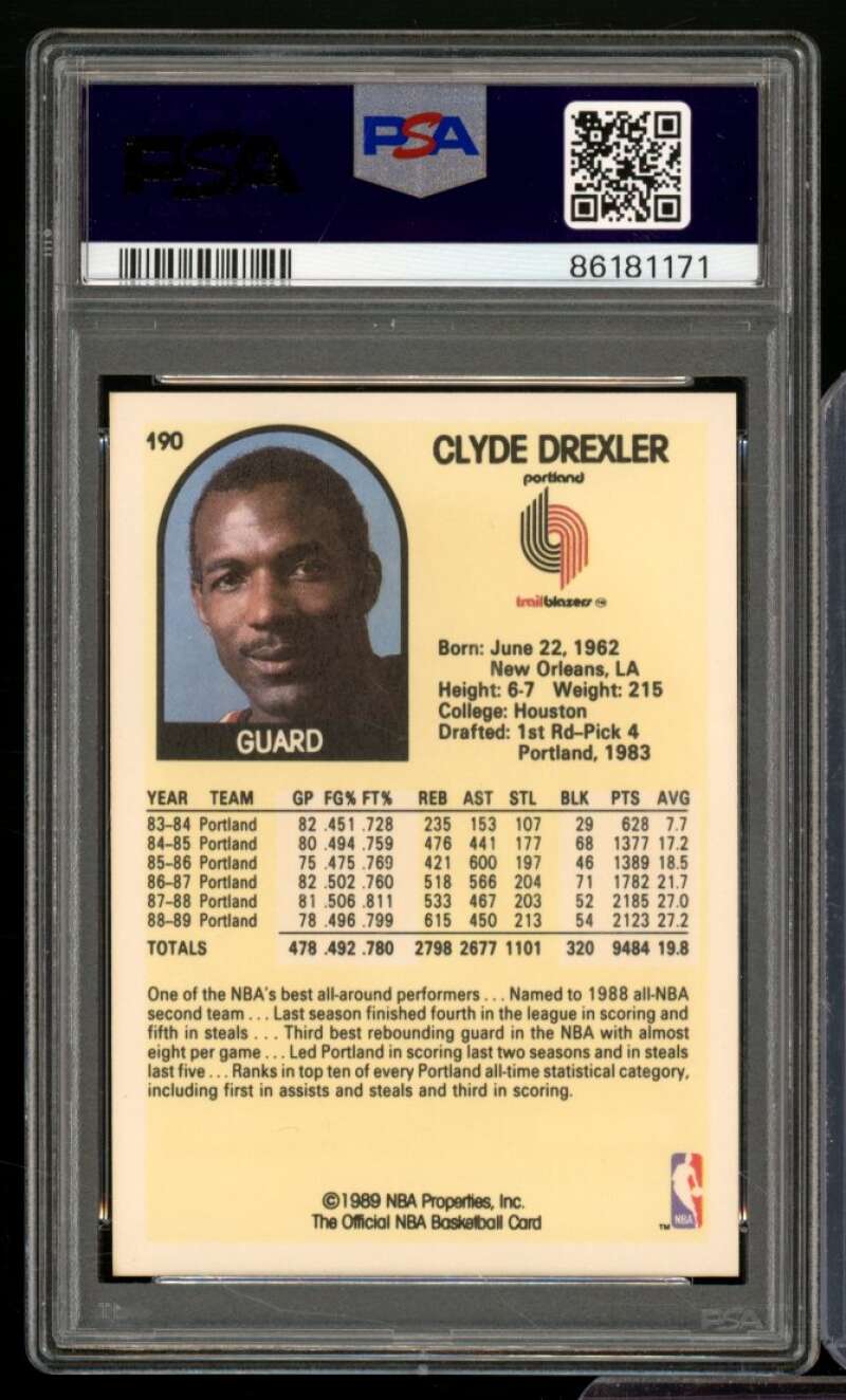 Clyde Drexler Card 1989-90 Hoops #190 PSA 9 Image 2