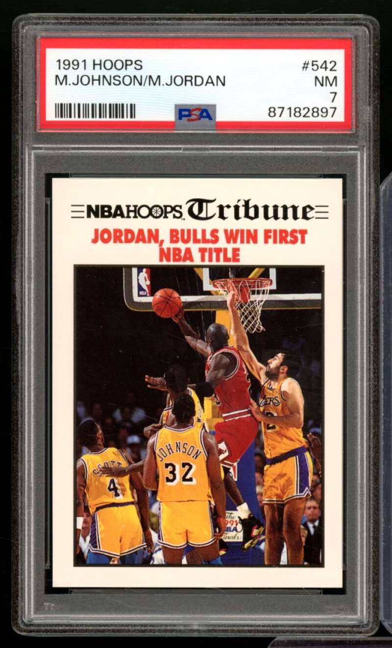 Magic Johnson/Michael Jordan Card 1991-92 Hoops #542 PSA 7 Image 1