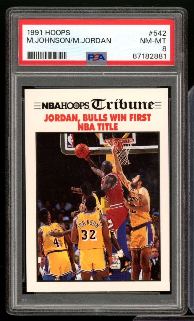 Magic Johnson/Michael Jordan Card 1991-92 Hoops #542 PSA 8 Image 1