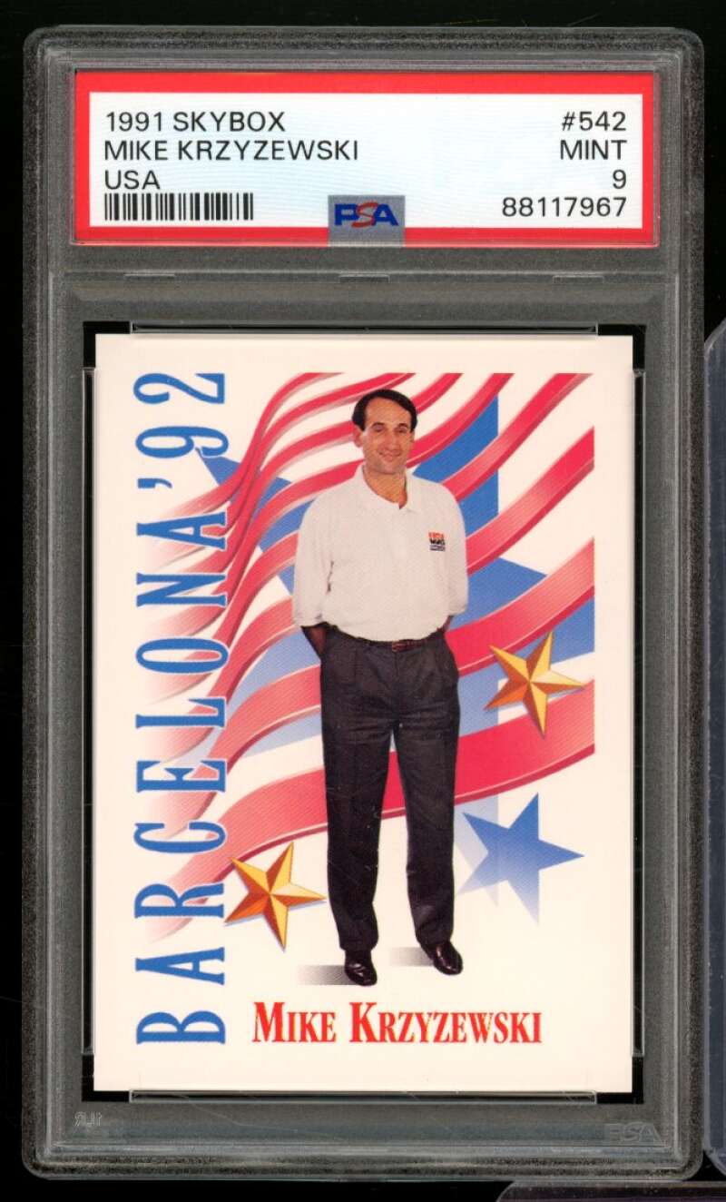 Mike Krzyzewski Rookie Card 1991-92 SkyBox USA #542 PSA 9 Image 1