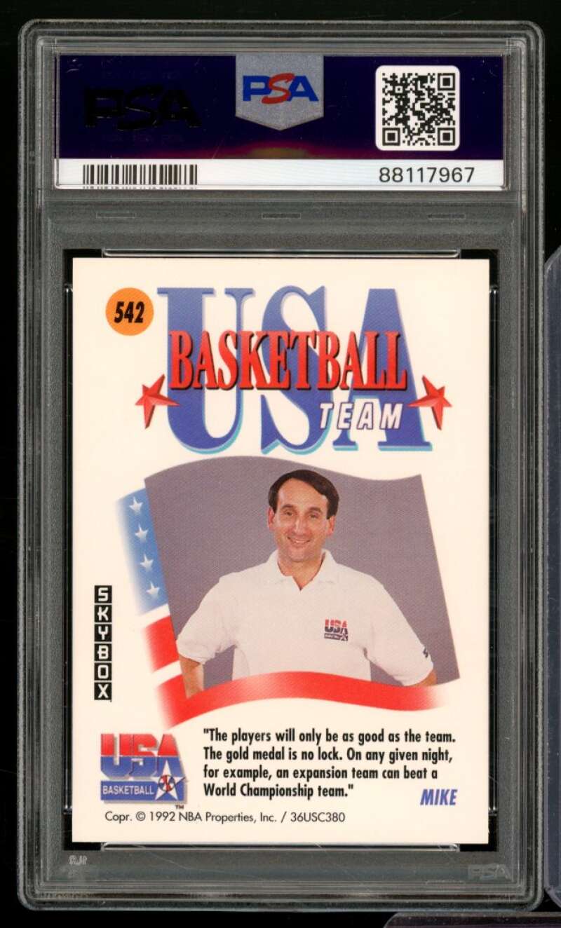 Mike Krzyzewski Rookie Card 1991-92 SkyBox USA #542 PSA 9 Image 2