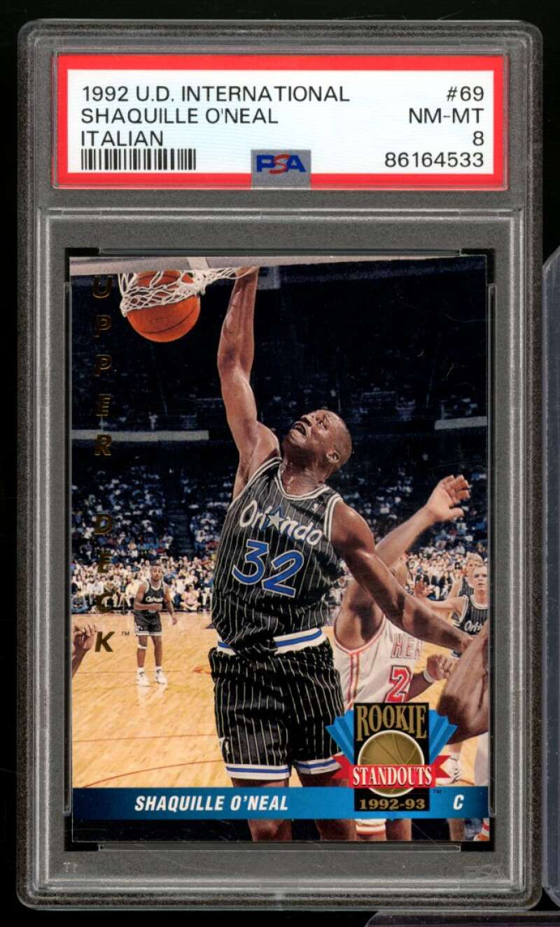 Shaquille O'Neal Rookie Card 1992-93 UD International Italian #69 PSA 8 Image 1