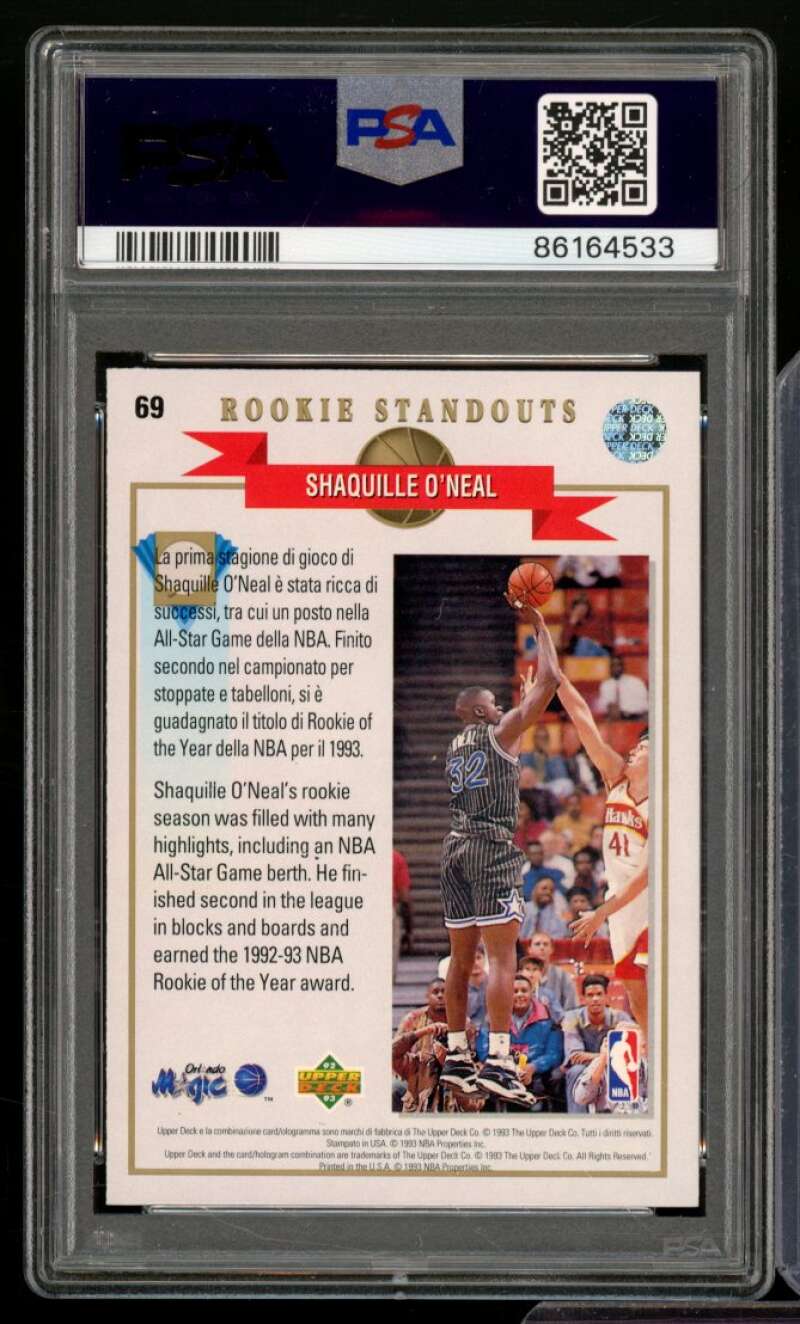 Shaquille O'Neal Rookie Card 1992-93 UD International Italian #69 PSA 8 Image 2