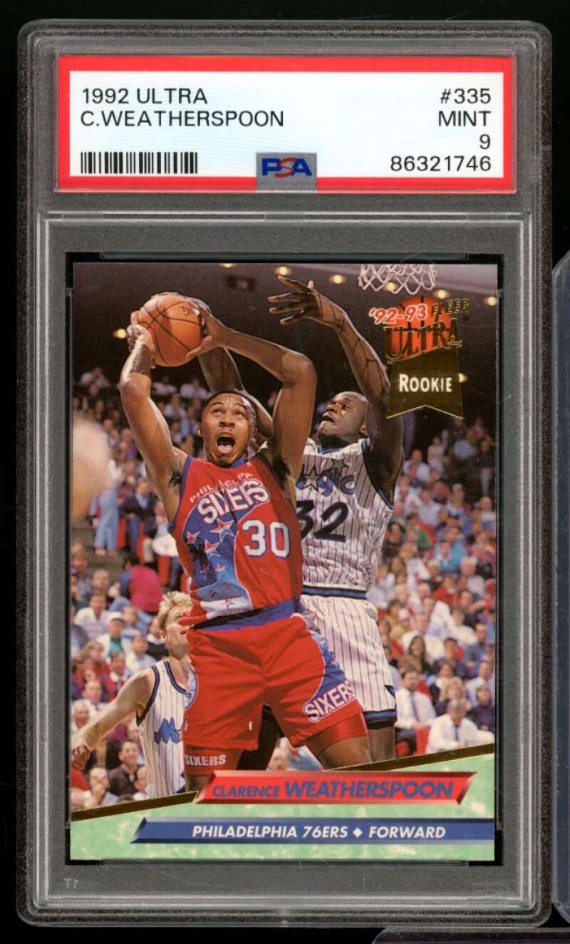 Clarence Weatherspoon Rookie Card w/Shaquille O'neal 1992-93 Ultra #335 PSA 9 Image 1