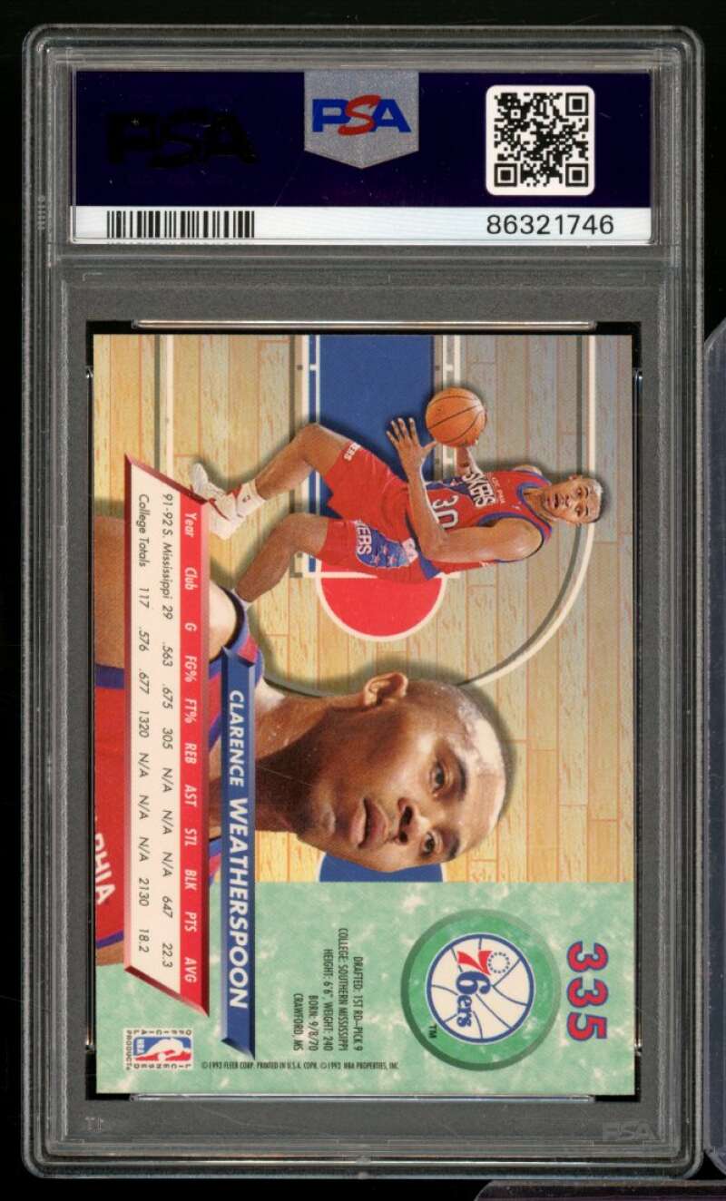 Clarence Weatherspoon Rookie Card w/Shaquille O'neal 1992-93 Ultra #335 PSA 9 Image 2