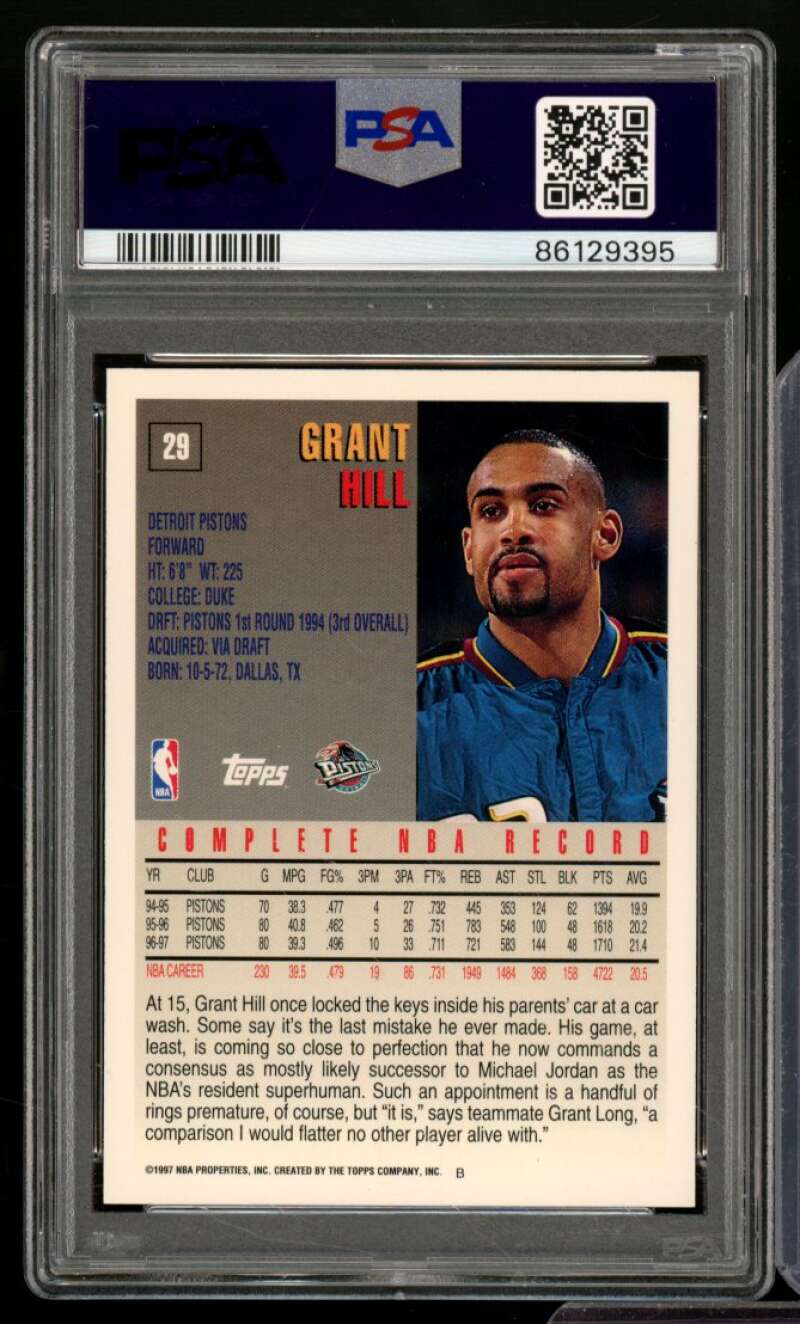 Grant Hill Card 1997-98 Topps #29 PSA 9 Image 2