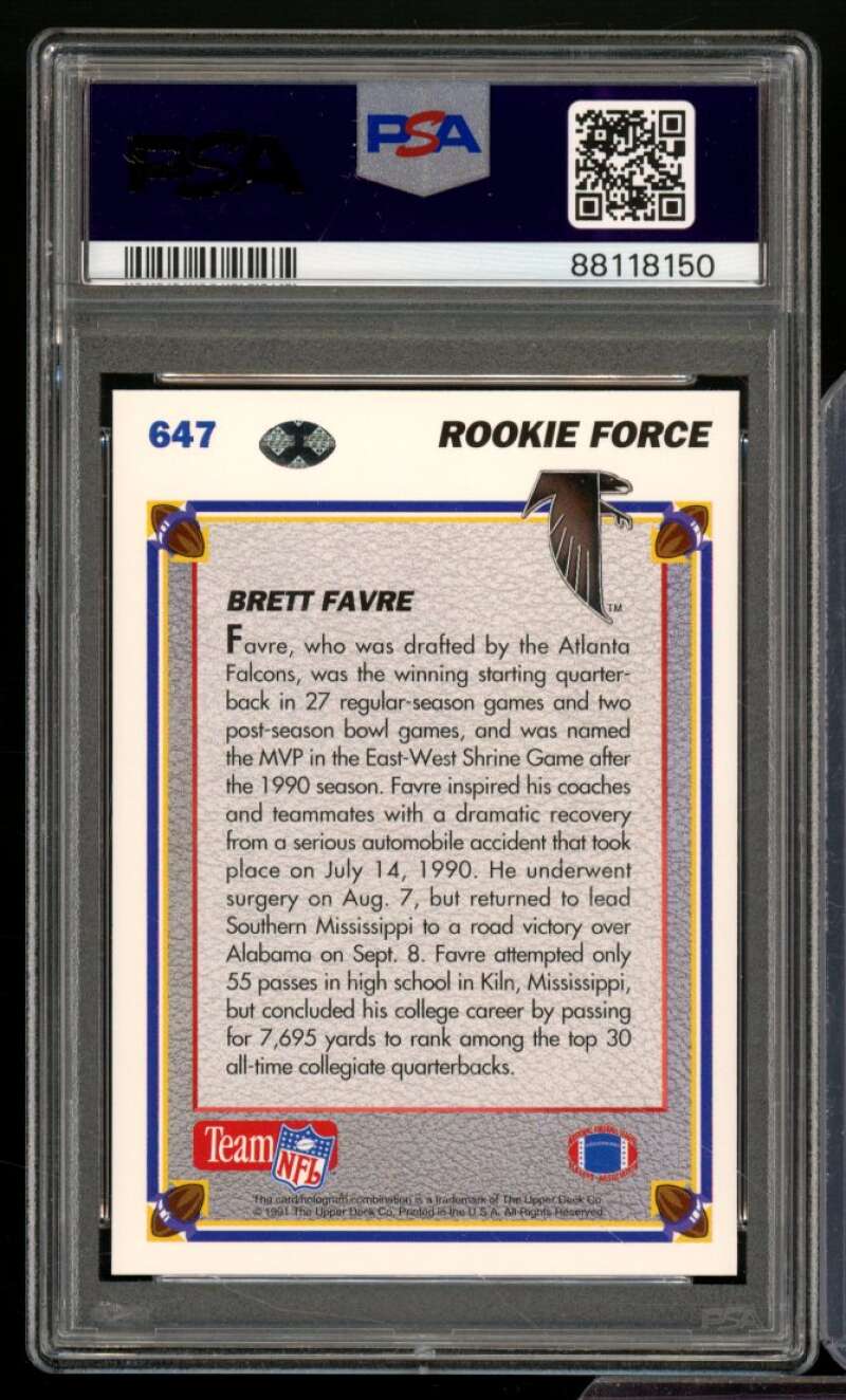 Brett Favre Rookie Card 1991 Upper Deck #647 PSA 9 Image 2