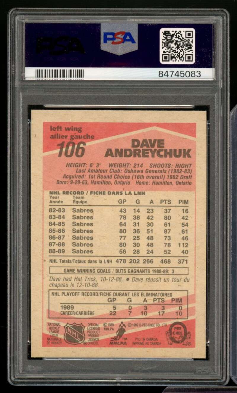 Dave Andreychuk Card 1989-90 O-Pee-Chee #106 PSA 8 Image 2