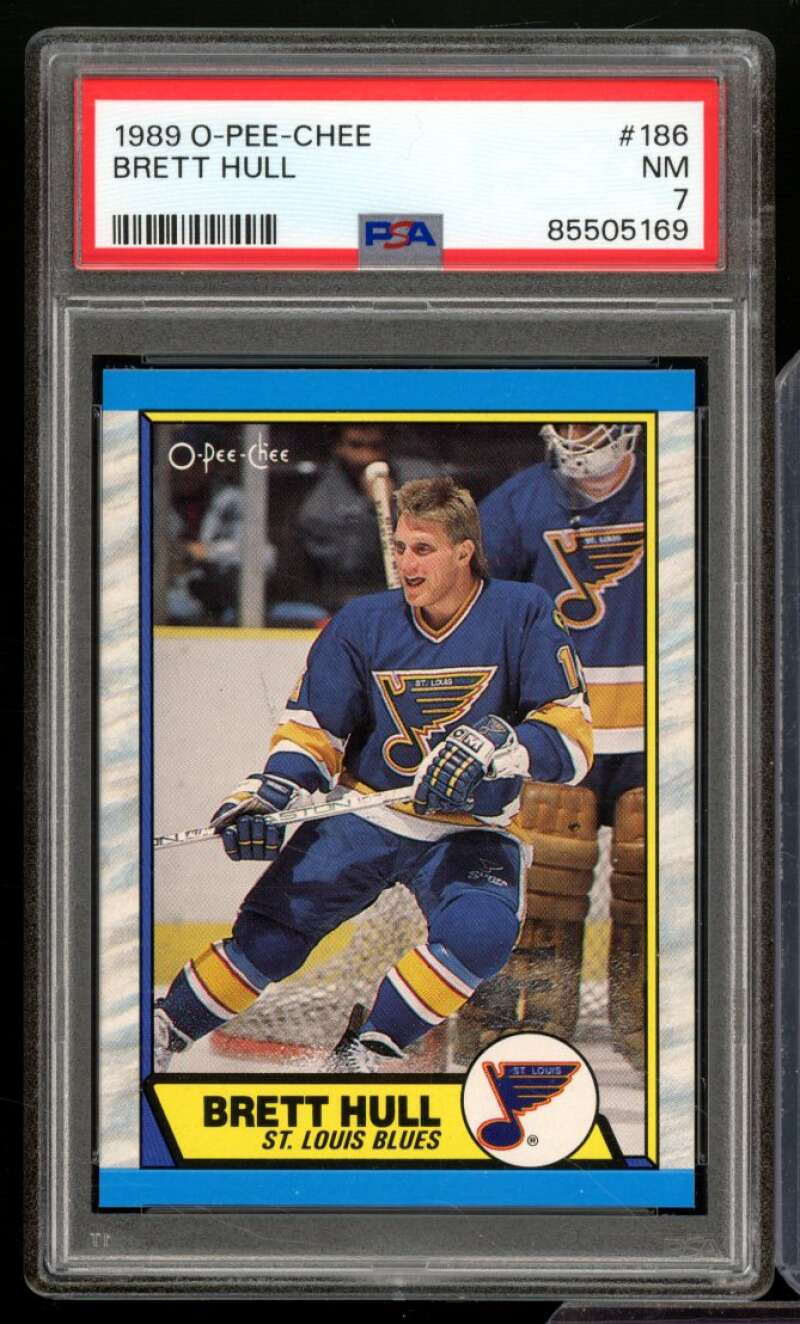 Brett Hull Card 1989-90 O-Pee-Chee #186 PSA 7 Image 1