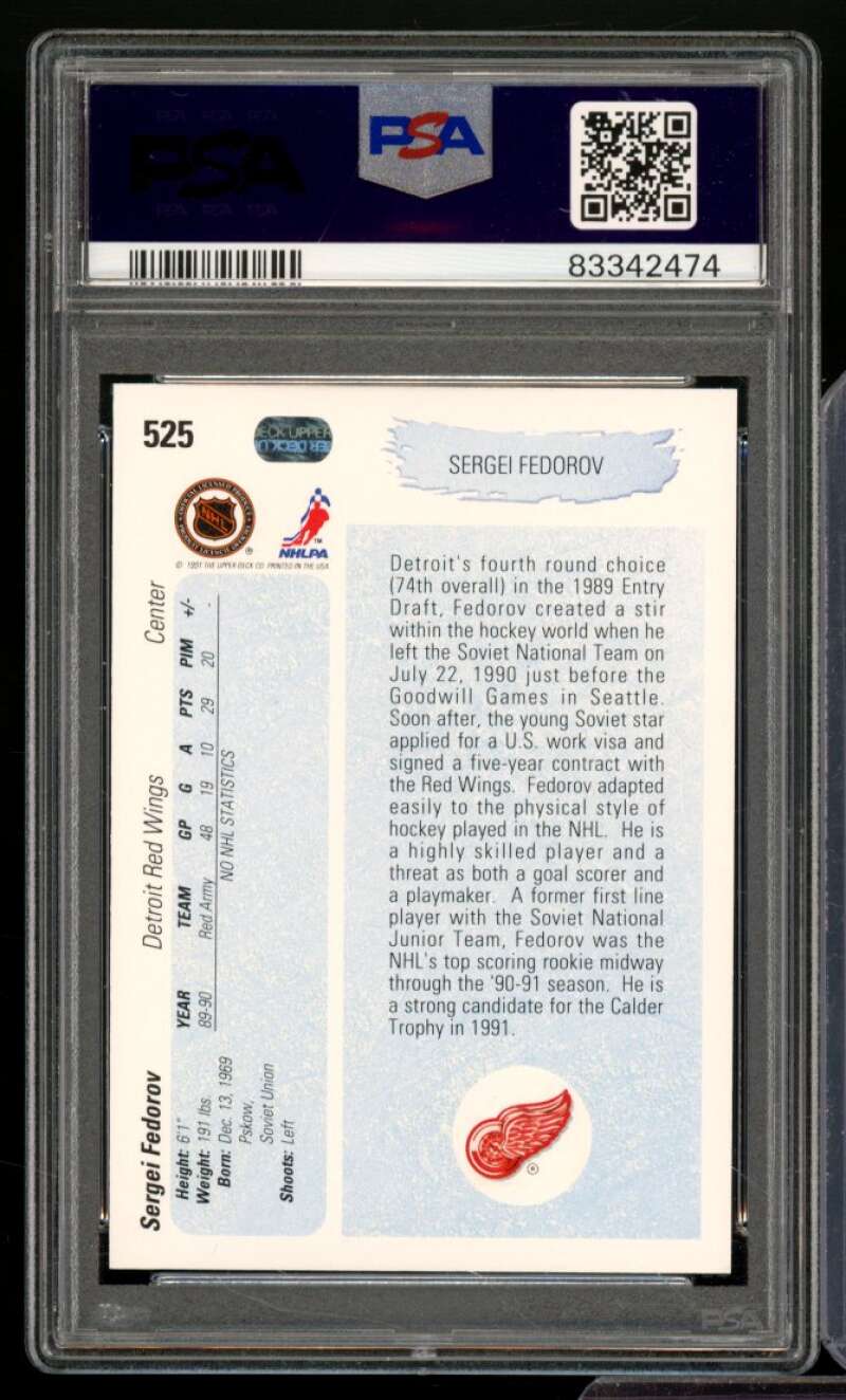 Sergei Fedorov Rookie Card 1990-91 Upper Deck #525 PSA 8 Image 2
