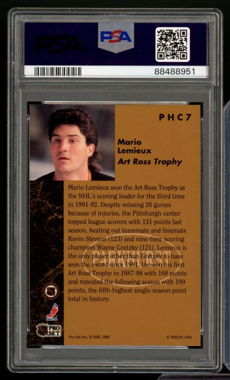 Mario Lemieux Card 1991-92 Parkhurst #PHC7 PSA 9 Image 2