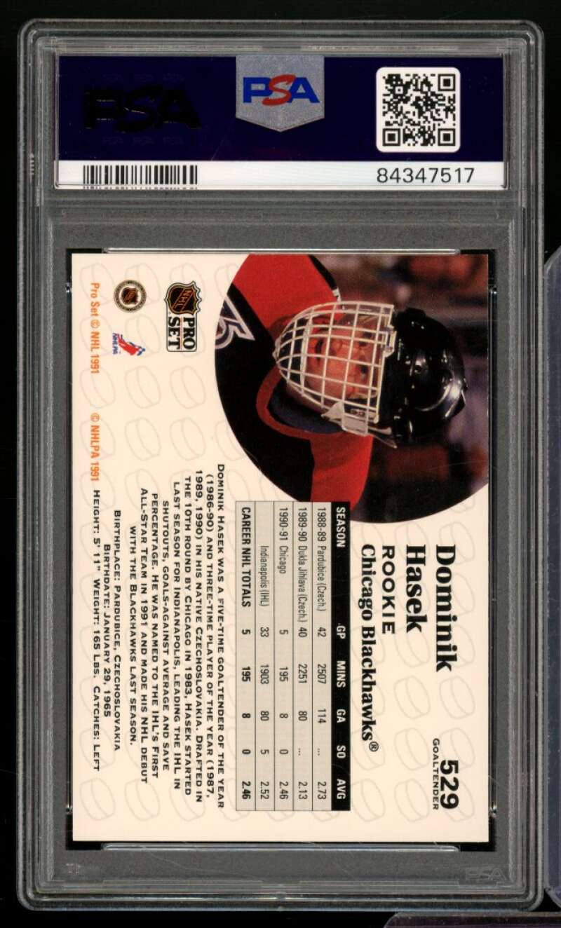 Dominik Hasek Rookie Card 1991-92 Pro Set #529 PSA 8 Image 2