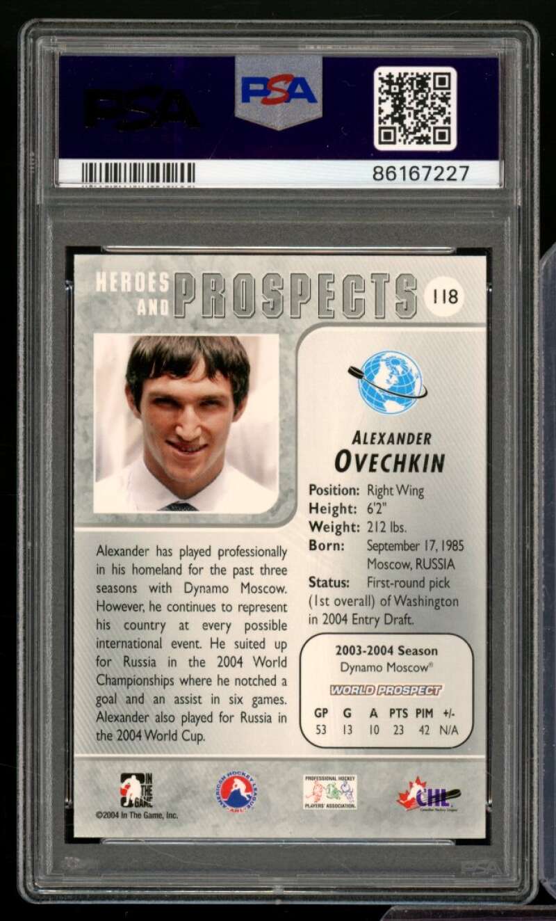 Alexander Ovechkin Rookie Card 2004-05 In The Game Heroes Prospects #118 PSA 9 Image 2