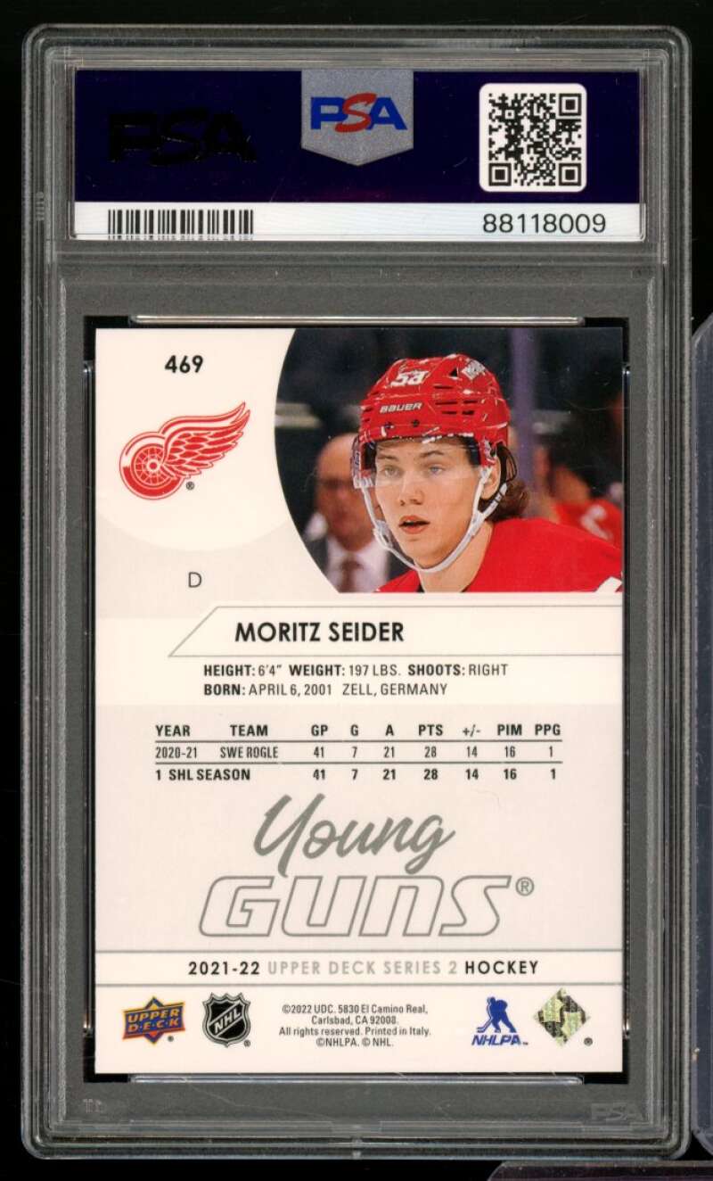 Moritz Seider Rookie Card 2021-22 Upper Deck #469 PSA 9 Image 2