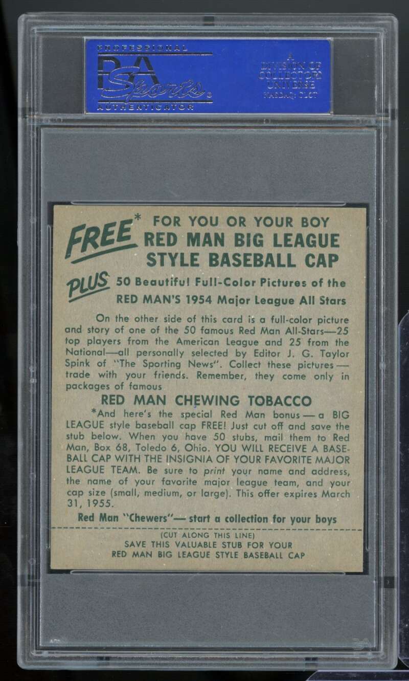 Willie Mays Card 1954 Red Man Tobacco #25 PSA 6 Image 2