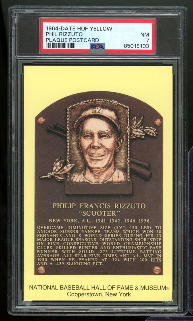 Phil Rizzuto Card 1964 Date HOF Yellow Plaque Postcard #nno PSA 7 Image 1