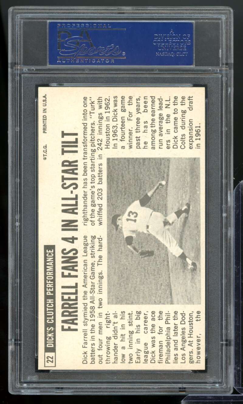 Dick Farrell Card 1964 Topps Giants #22 PSA 7 Image 2