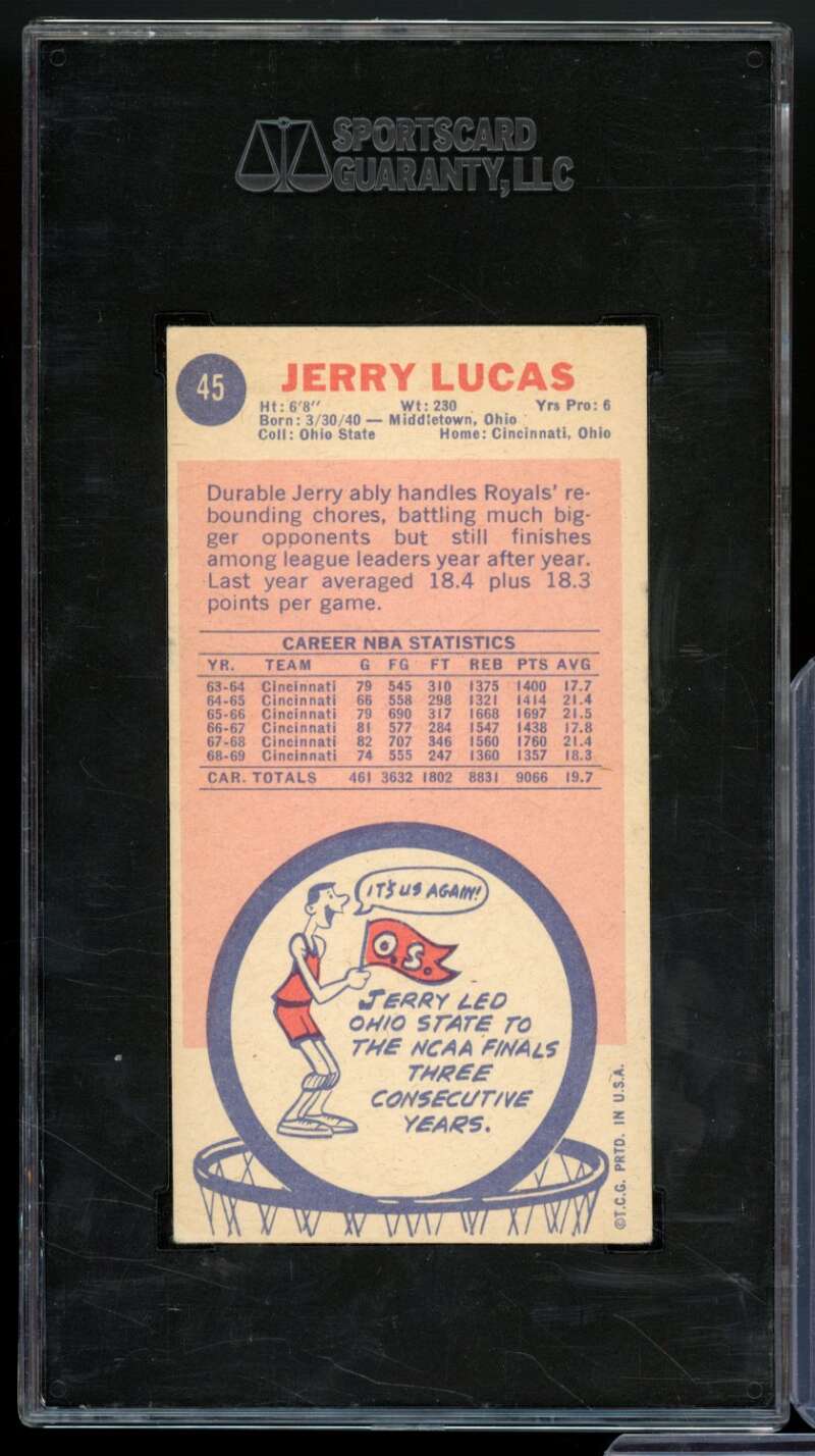 Jerry Lucas Rookie Card 1969-70 Topps #50 SGC 4 Image 2