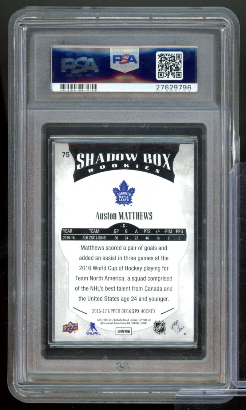 Auston Matthews Rookie Card 2016-17 SPx Shadow Box Rookies (pop 3) #75 PSA 9 Image 2