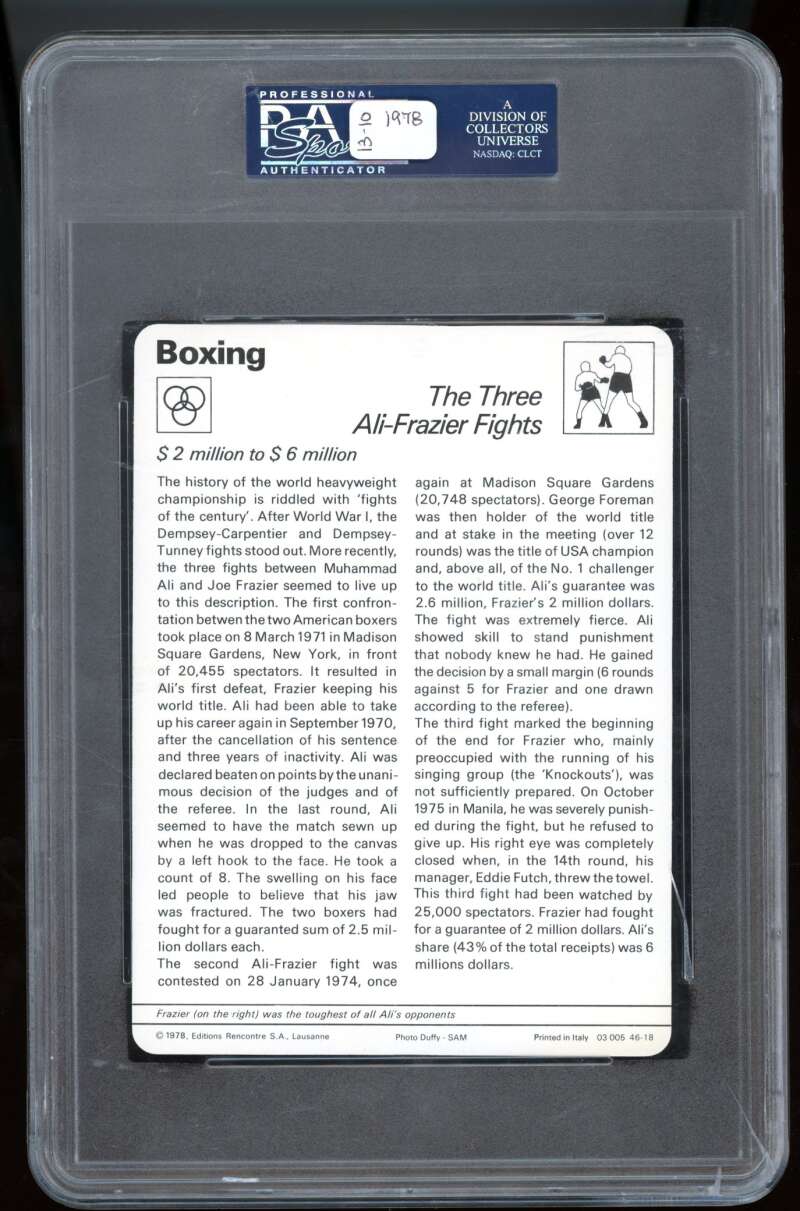 Joe Frazier / Muhammad Ali Card 1977-79 Sportscaster Italy #46 PSA 6 (read) Image 2