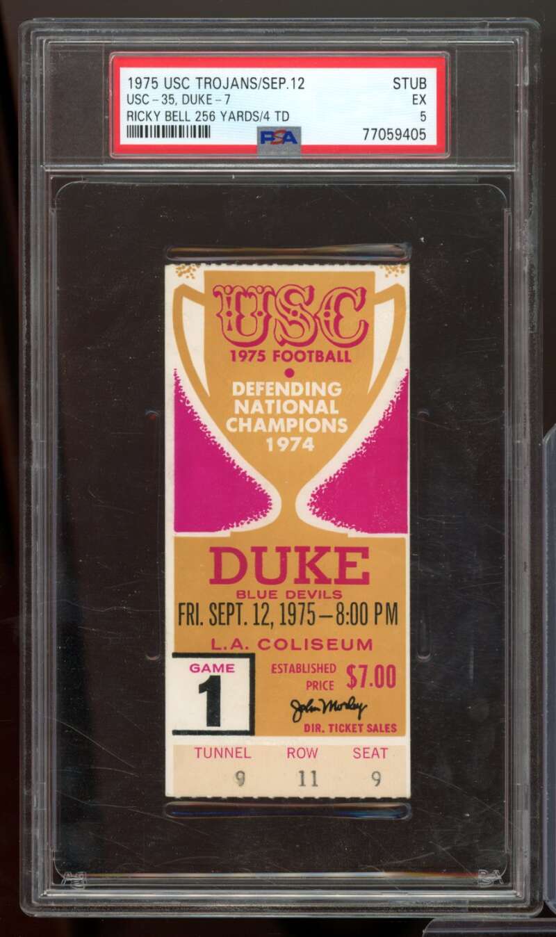 Ricky Bell 256 Yards /4TD Ticket Stub 1975 USC Trojans #nno PSA 5 Image 1