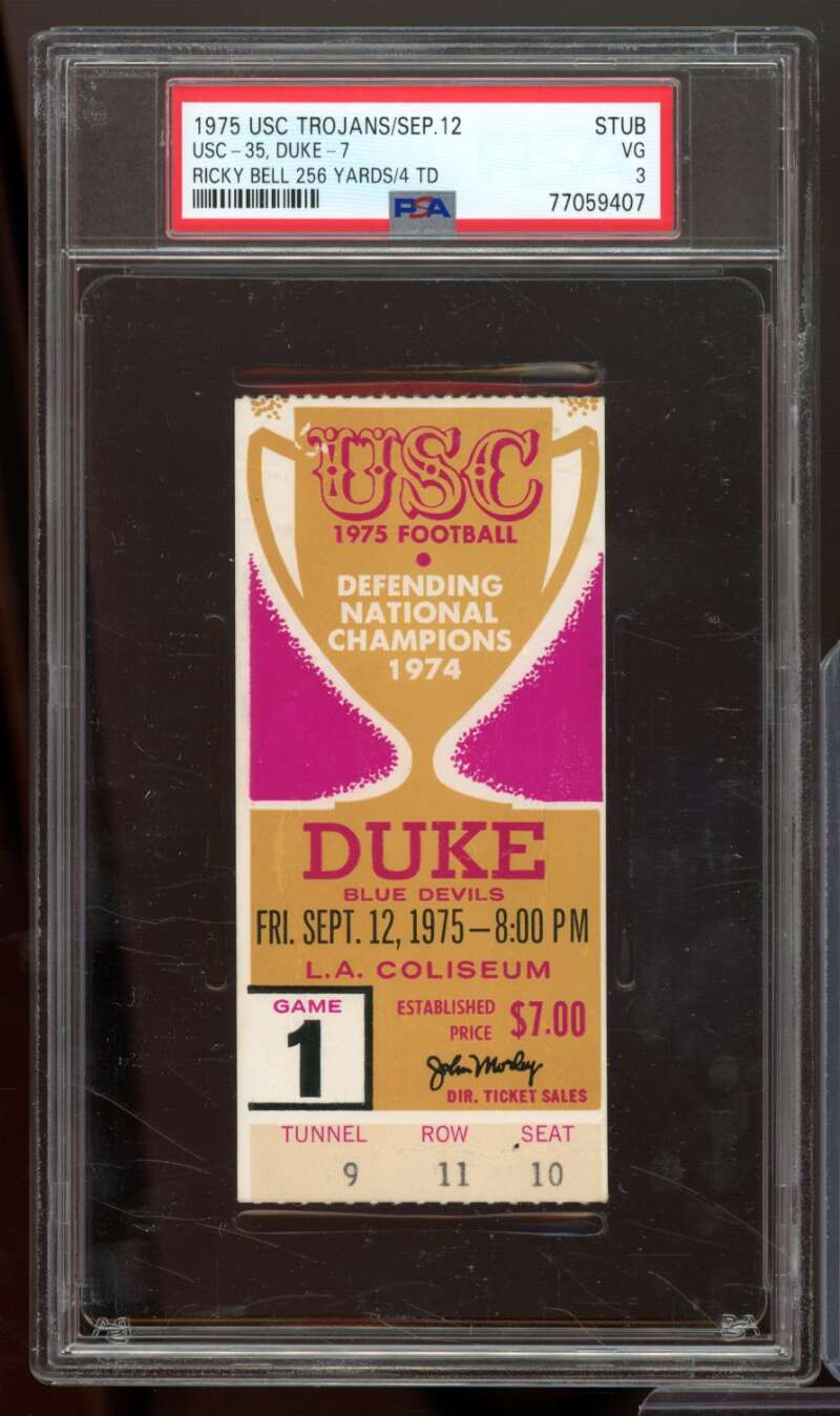 Ricky Bell 256 Yards /4TD Ticket Stub 1975 USC Trojans #nno PSA 3 Image 1