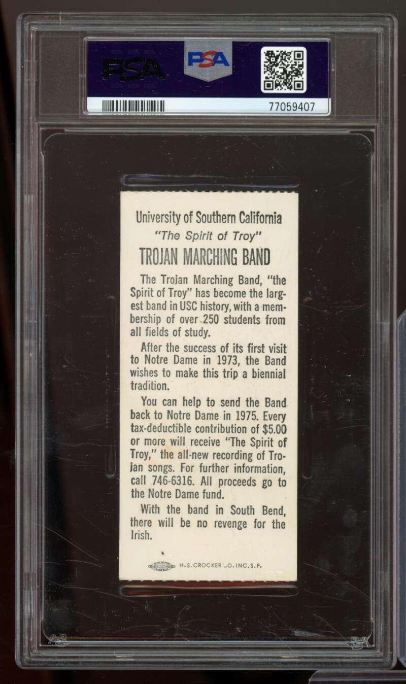 Ricky Bell 256 Yards /4TD Ticket Stub 1975 USC Trojans #nno PSA 3 Image 2