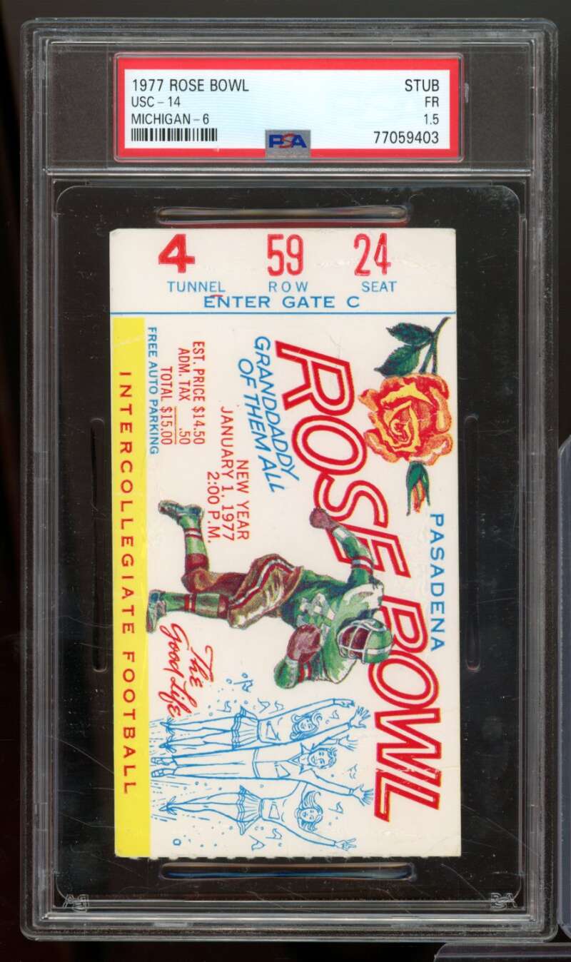 USC 14 - Michigan 6 Ticket Stub 1977 Rose Bowl #nno PSA 1.5 Image 1