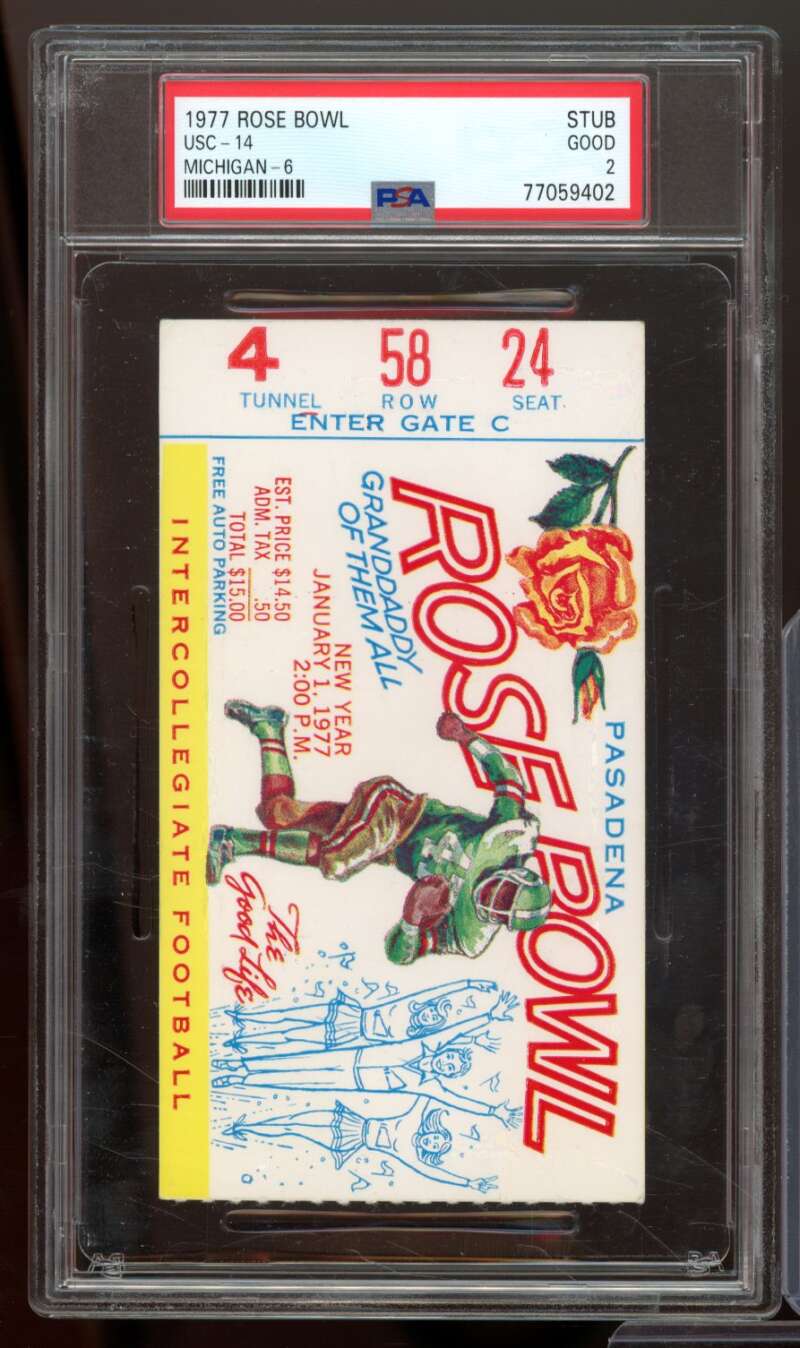 USC 14 - Michigan 6 Ticket Stub 1977 Rose Bowl #nno PSA 2 Image 1