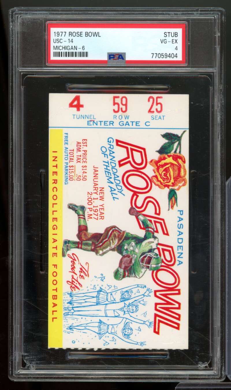 USC 14 - Michigan 6 Ticket Stub 1977 Rose Bowl #nno PSA 4 Image 1