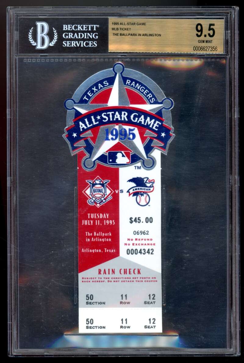 All-Star Game MLB Full Ticket 1995 The Ball Park In Arlington #nno BGS 9.5 Image 1