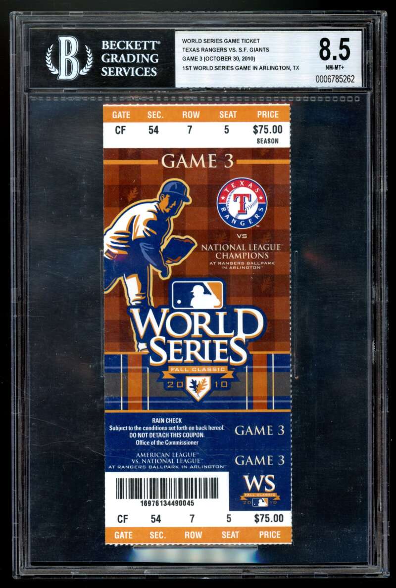 Game 3 World Series Full Ticket 2010 Giants Rangers October 30 #nno BGS 8.5 Image 1