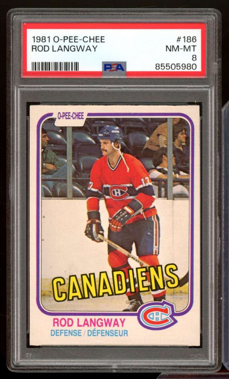 Rod Langway Card 1981-82 O-Pee-Chee #186 PSA 8 Image 1