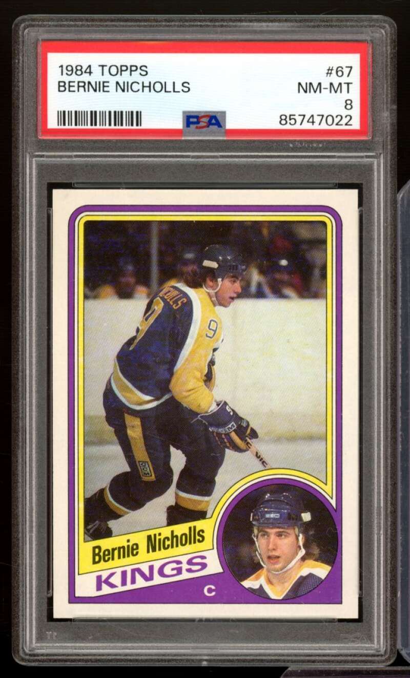 Bernie Nicholls Card 1984-85 Topps #67 PSA 8 Image 1