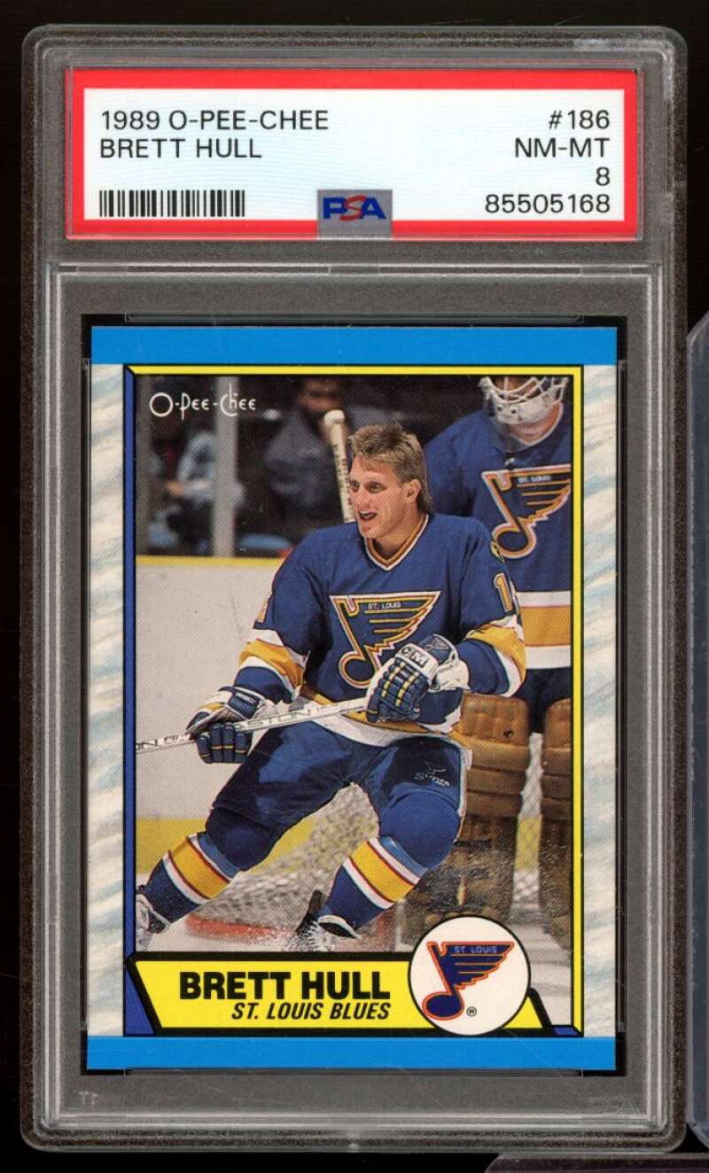 Brett Hull Card 1989-90 O-Pee-Chee #186 PSA 8 Image 1