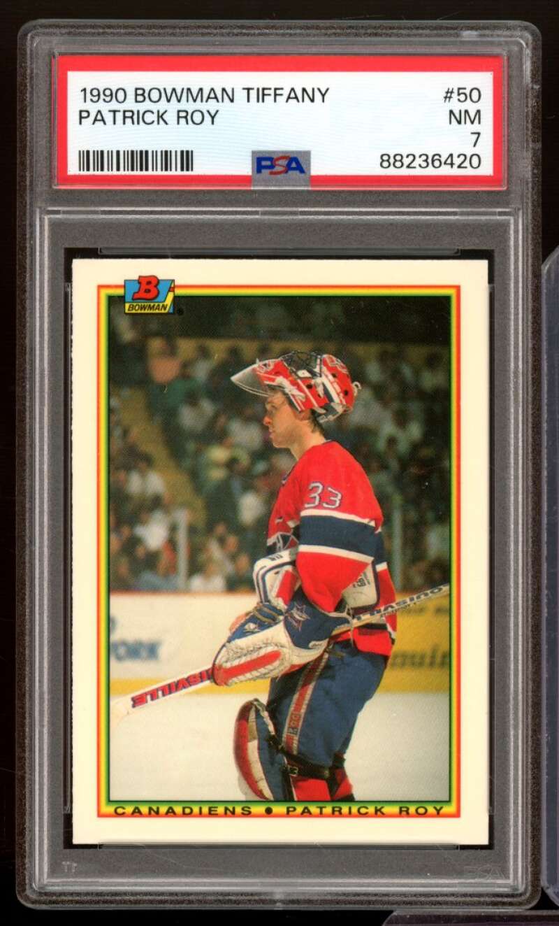 Patrick Roy Card 1990-91 Bowman Tiffany #50 PSA 7 Image 1