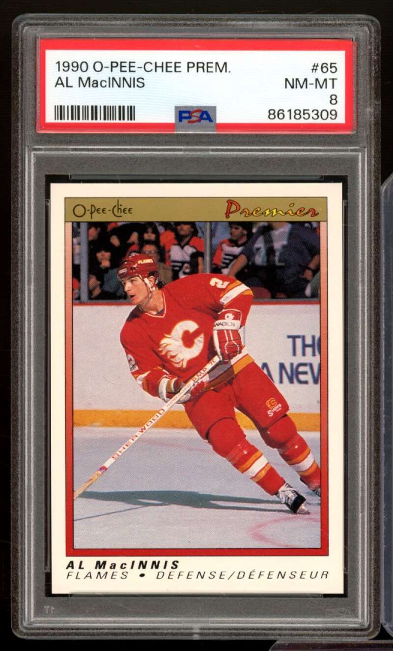 Al MacInnis Card 1990-91 O-Pee-Chee Premier #65 PSA 8 Image 1