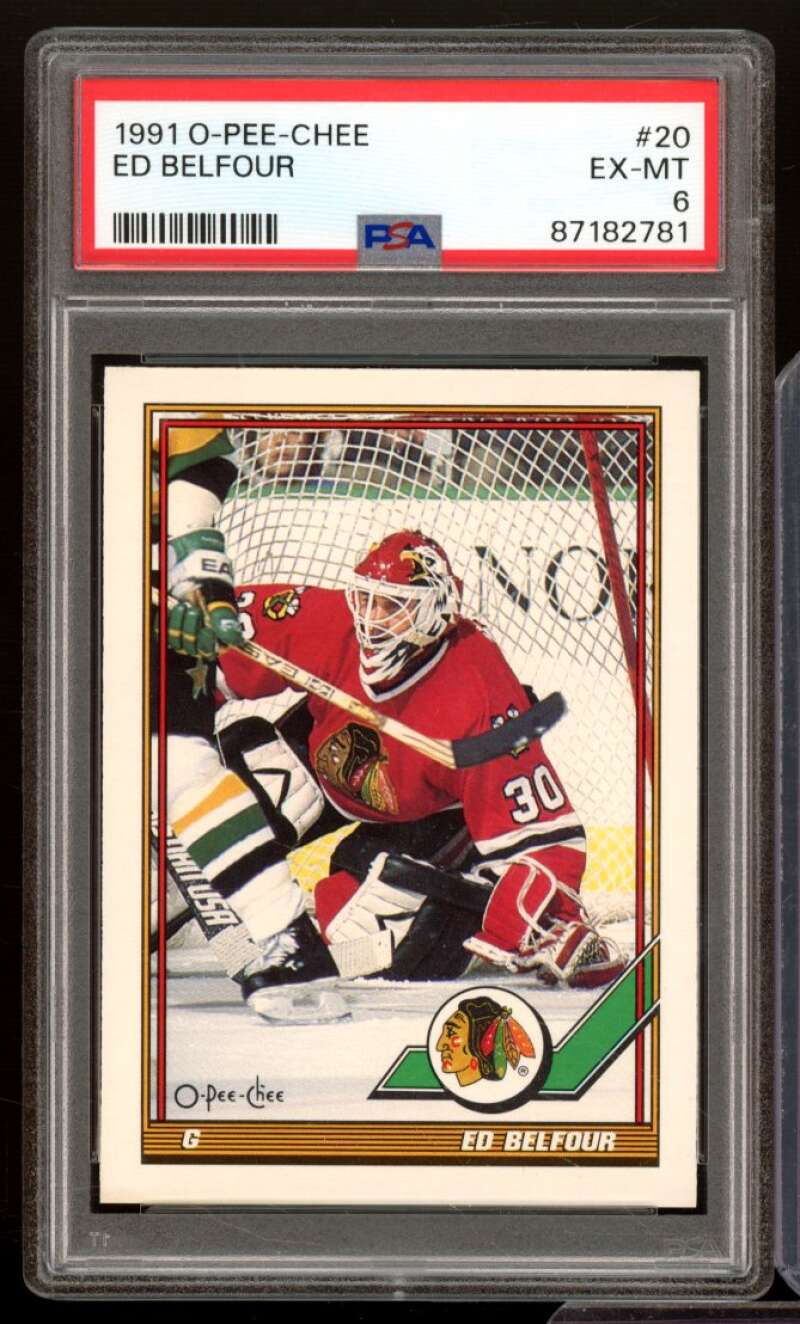 Ed Belfour Card 1991-92 O-Pee-Chee #20 PSA 6 Image 1