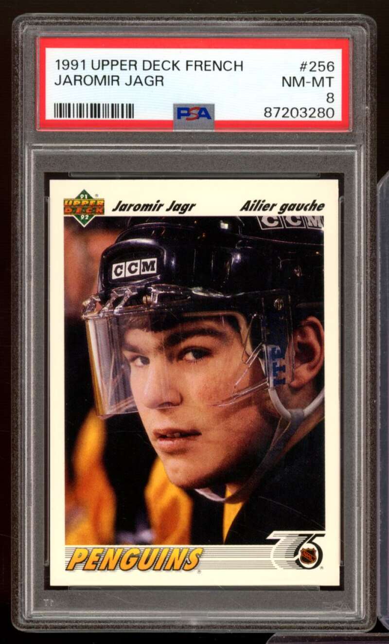 Jaromir Jagr Card 1991-92 Upper Deck French #256 PSA 8 Image 1