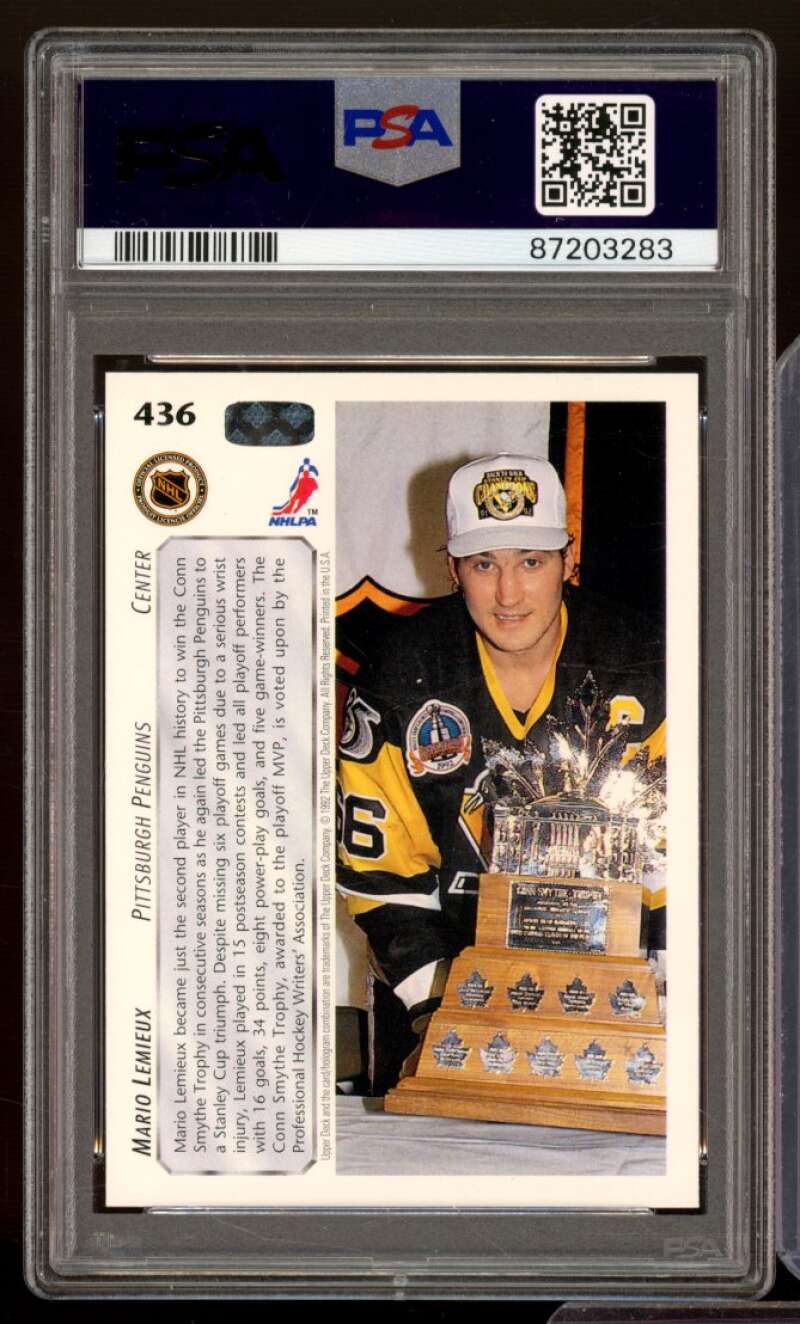 Mario Lemieux Card 1992-93 Upper Deck #436 PSA 9 Image 2