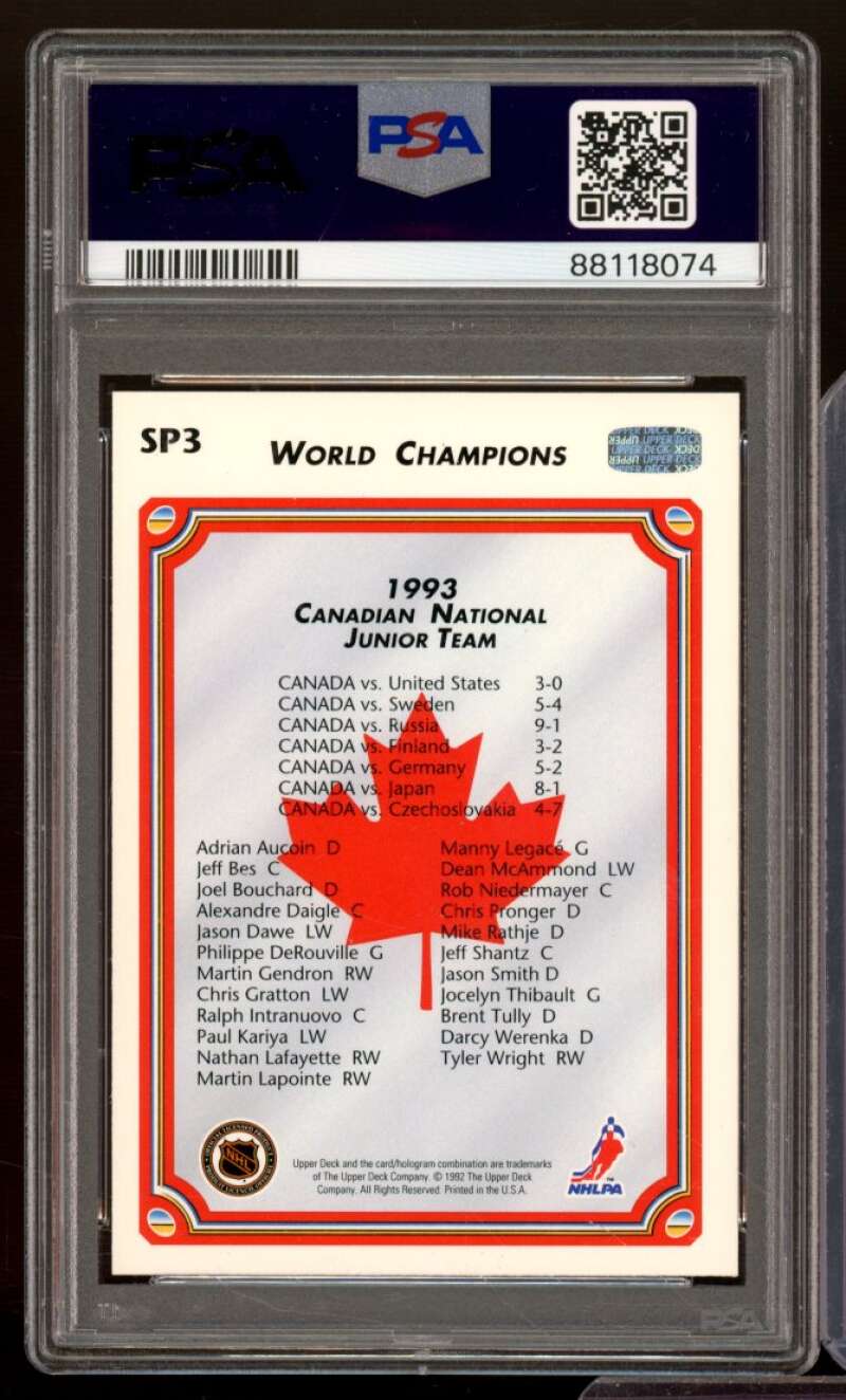 World Jr. Champs Card 1992-93 Upper Deck #SP3 PSA 8 Image 2