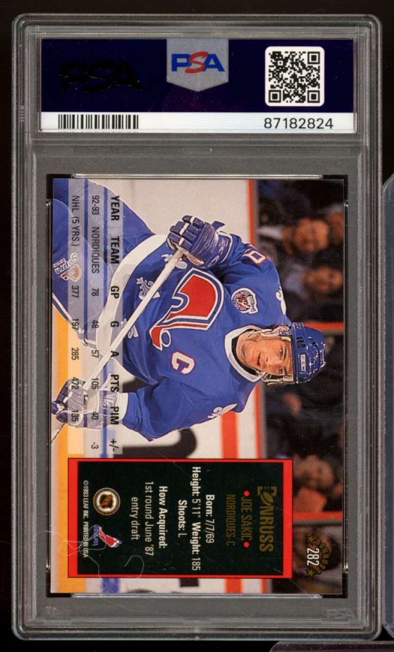 Joe Sakic Card 1993 Donruss (pop 1) #282 PSA 9 Image 2