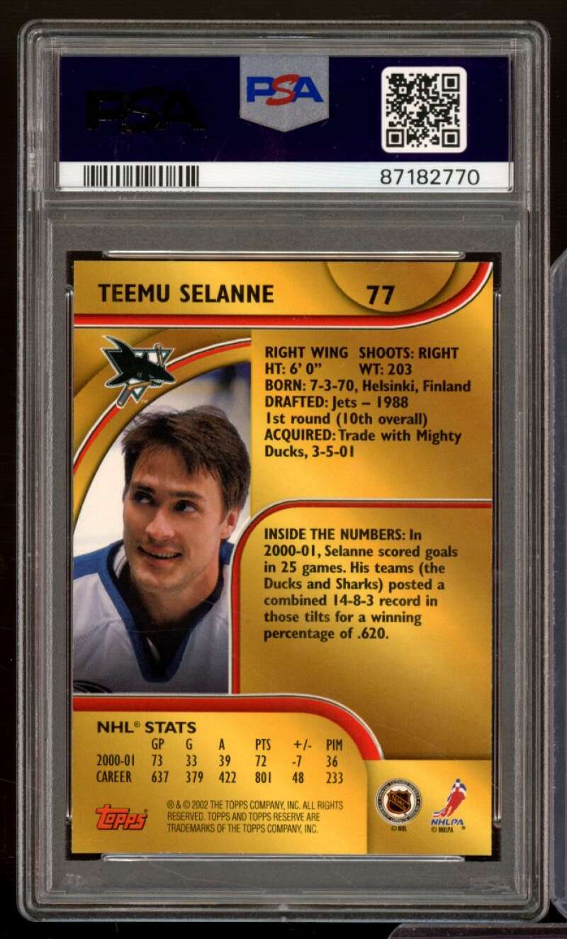 Teemu Selanne Card 2001-02 Topps Reserve #77 PSA 8 Image 2