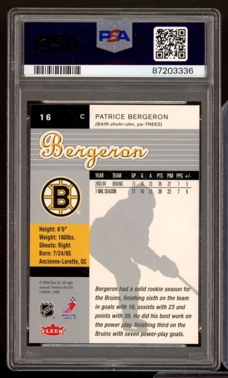 Patrice Bergeron Card 2005-06 Ultra #16 PSA 6 Image 2