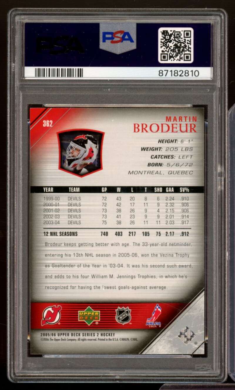 Martin Brodeur Card 2005-06 Upper Deck #362 PSA 9 Image 2