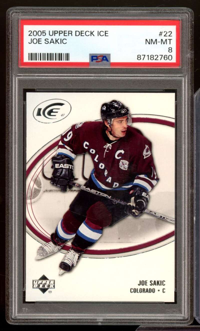 Joe Sakic Card 2005-06 Upper Deck Ice #22 PSA 8 Image 1