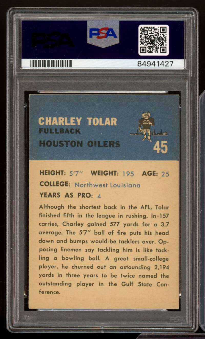 Charley Tolar Rookie Card 1962 Fleer #45 PSA 5 Image 2